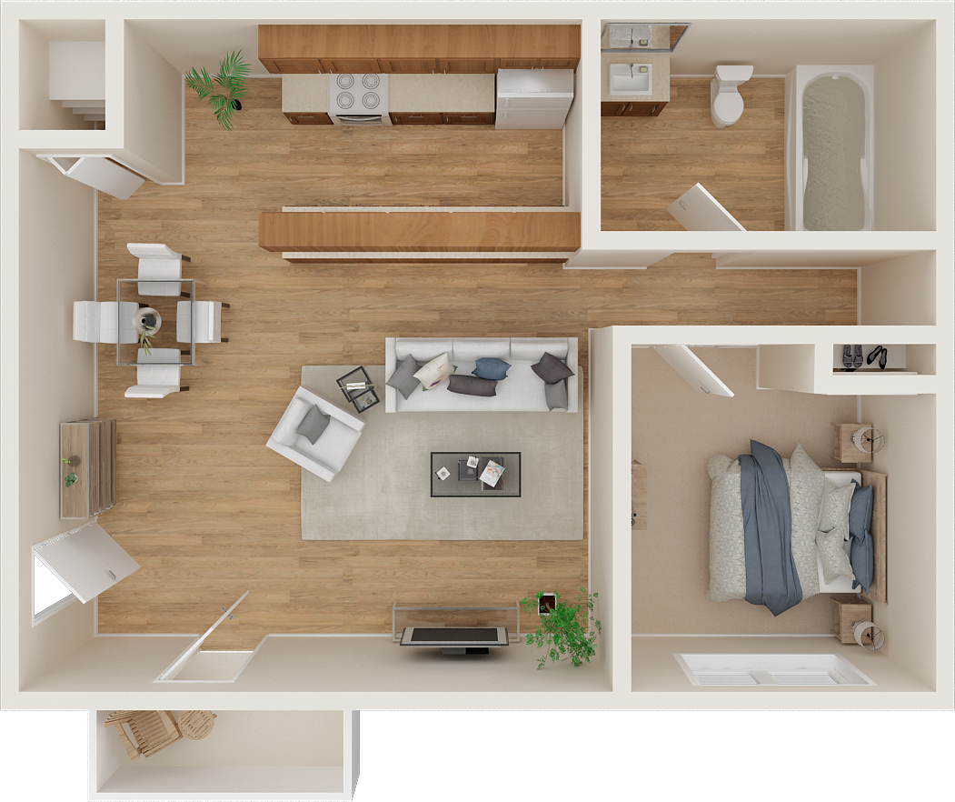 Floor plan for 1 bed, 1 bath, 528 sqft